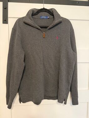 Polo Ralph Lauren Quarter Zip Dark Gray Men’s L Burgundy Pony